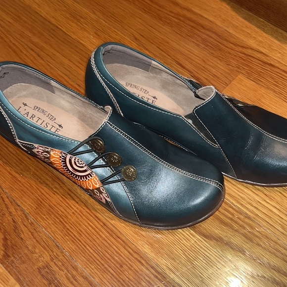 L’Artiste spring step ladies wedge navy blue leather w/ added decor size euro40 - Picture 2 of 8